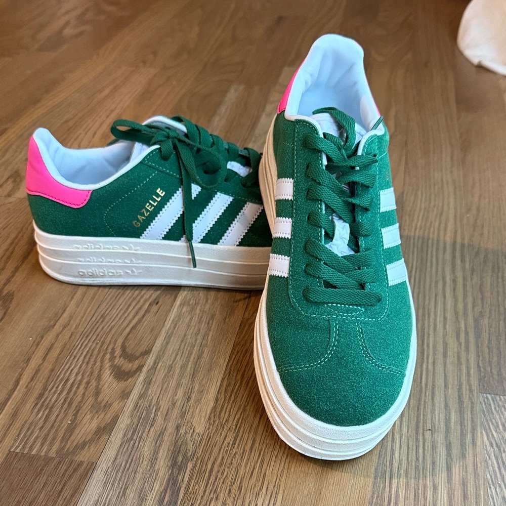adidas Gazelle Green and Pink Sneakers